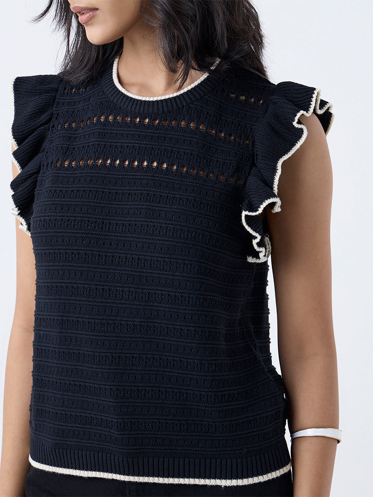 LOV Black Knitted Cotton Top