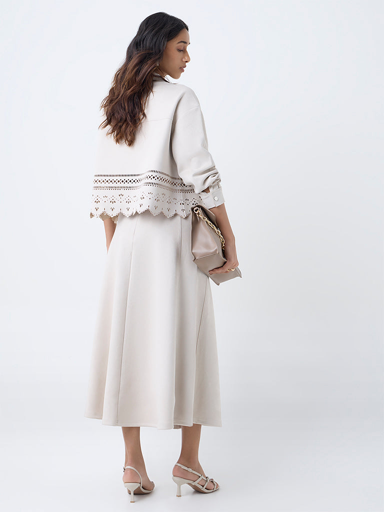 LOV Off-White Solid High-Rise Suede Skirt