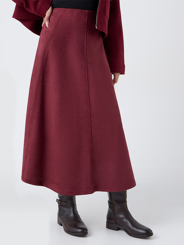 LOV Burgundy Suede A-Line Skirt