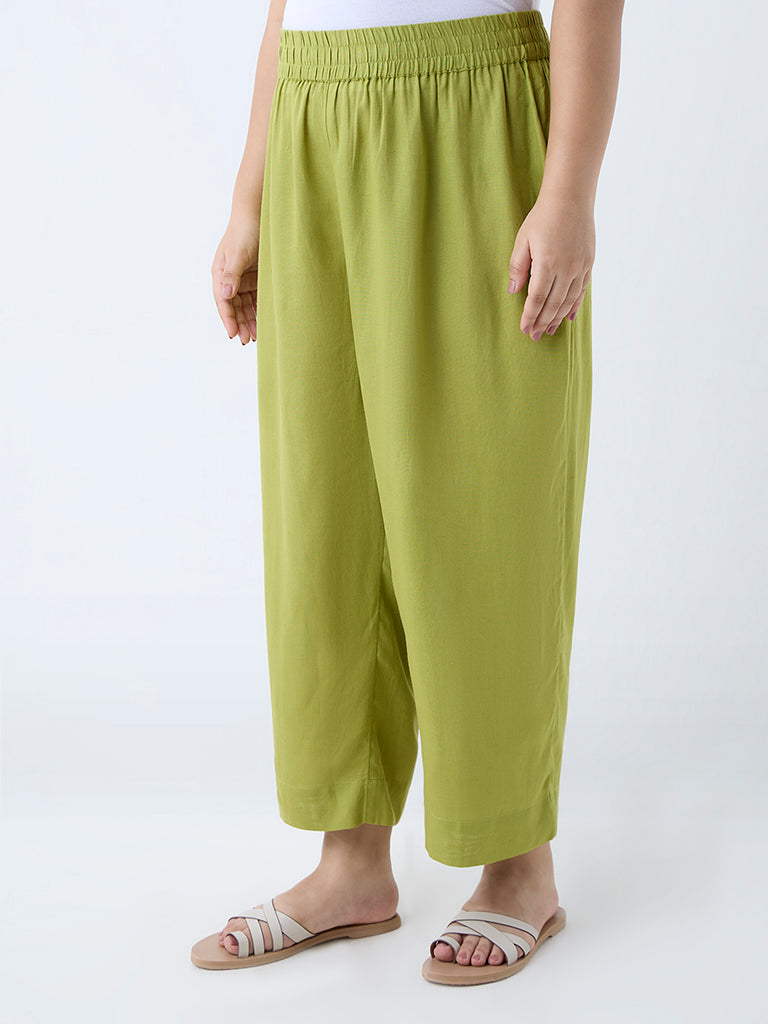 Westside Diza Women's Lime Solid Ethnic Pants for Work Wear Front view