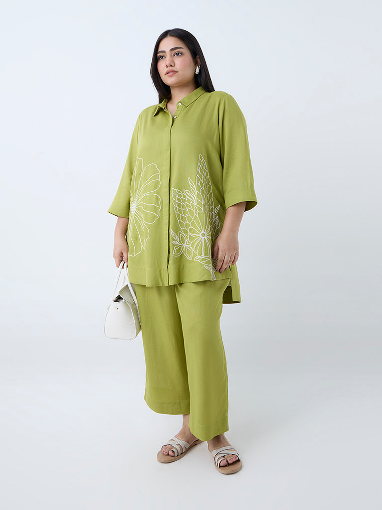 Westside Diza Women's Lime Solid Ethnic Pants for Work Wear Full View