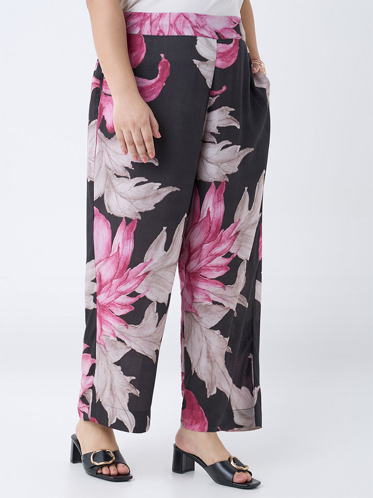 Westside Diza Women's Multicolour Foliage Detailed Ethnic Pants for Work Wear Front view