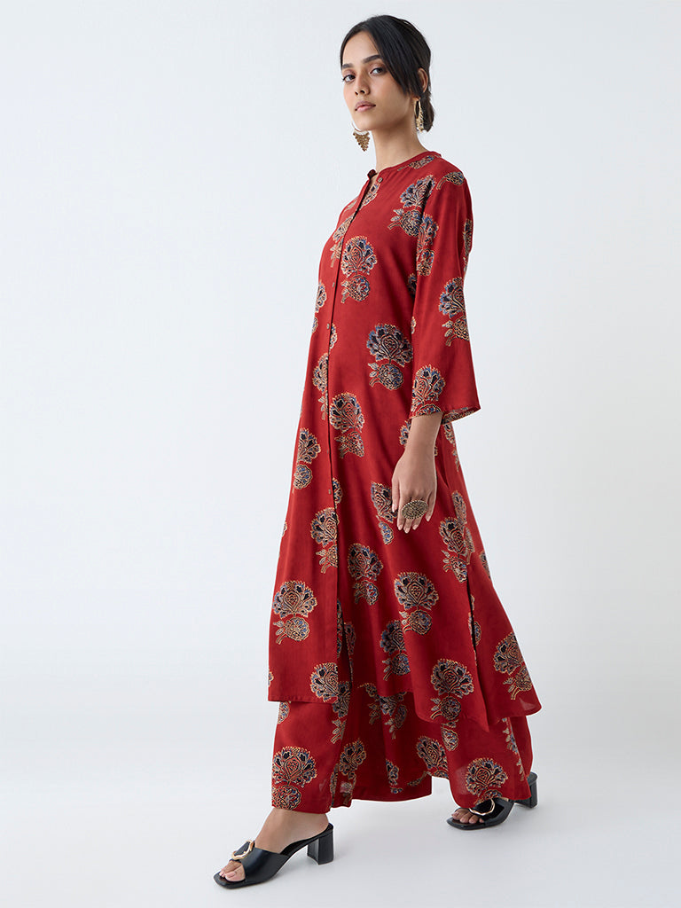 Westside Utsa Women's Red Floral Pattern Palazzos for Everyday Full View