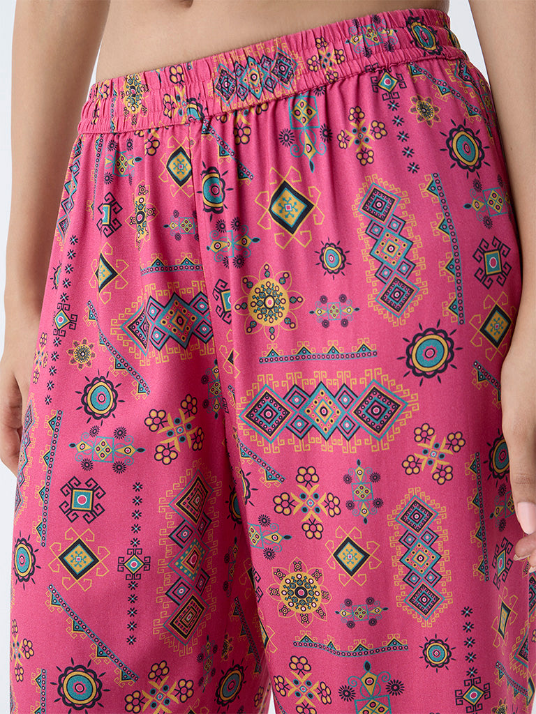 Westside Utsa Women's Pink Kutch-Inspired Ethnic Pants for Work Wear Zoomed View