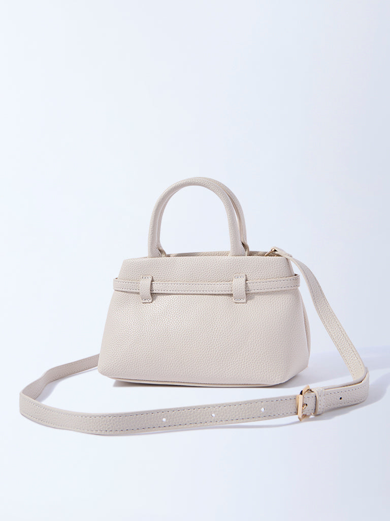 Westside Off-White Textured Sling Bag with Belt