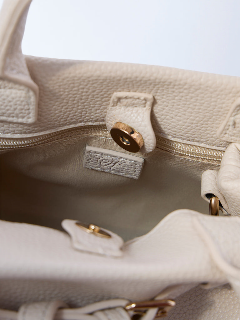 Westside Off-White Textured Sling Bag with Belt