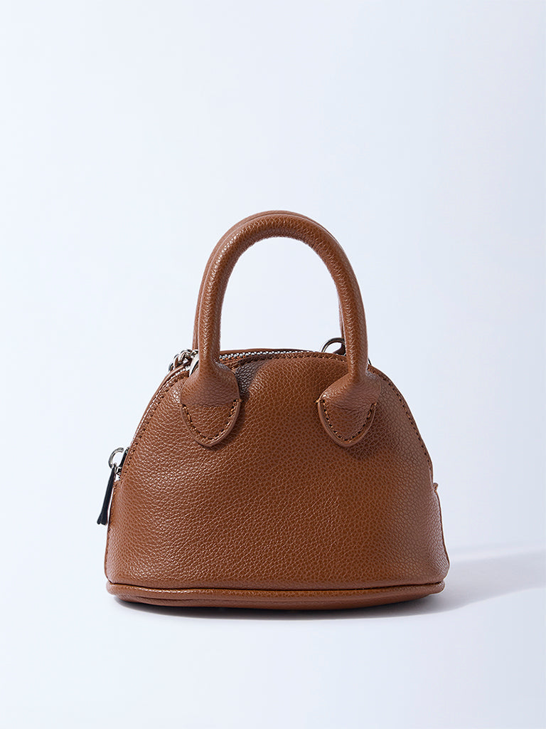Westside Brown Textured Chain-Detailed Mini Sling Bag