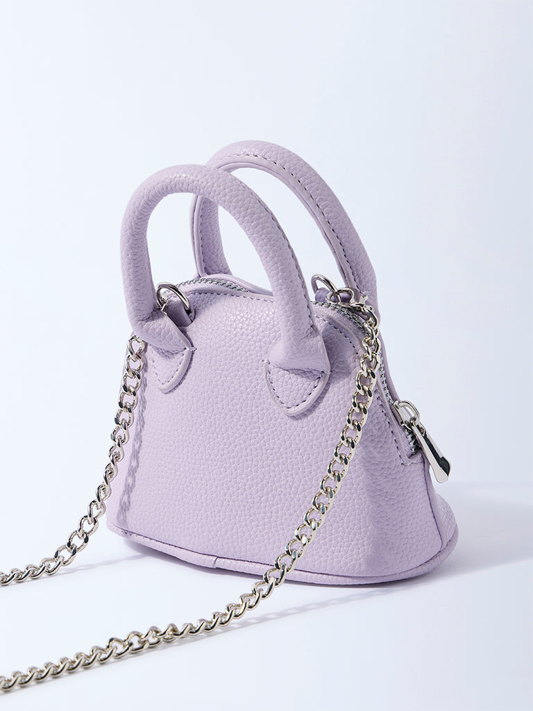 Westside Lilac Textured Chain-Detailed Mini Sling Bag