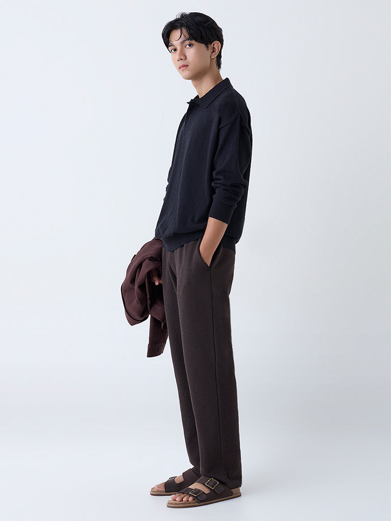 ETA Black Knit-Textured Relaxed-Fit Sweater