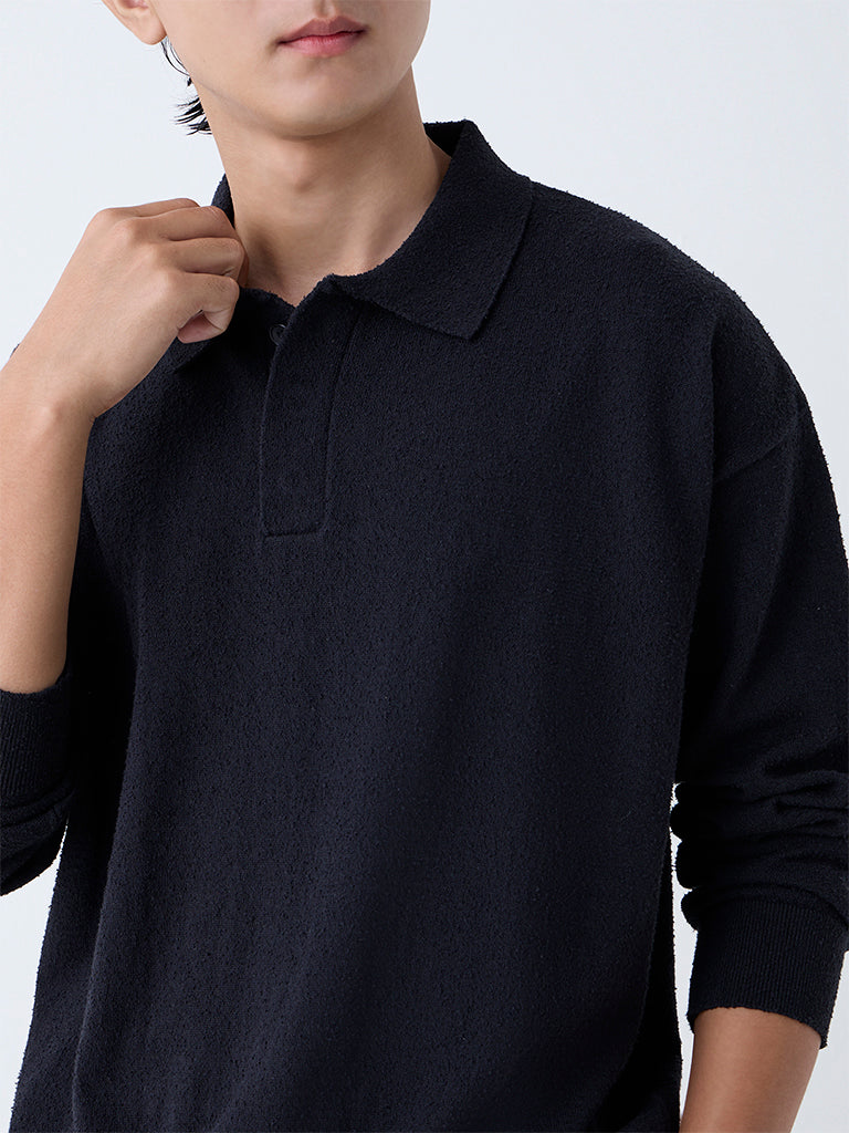 ETA Black Knit-Textured Relaxed-Fit Sweater