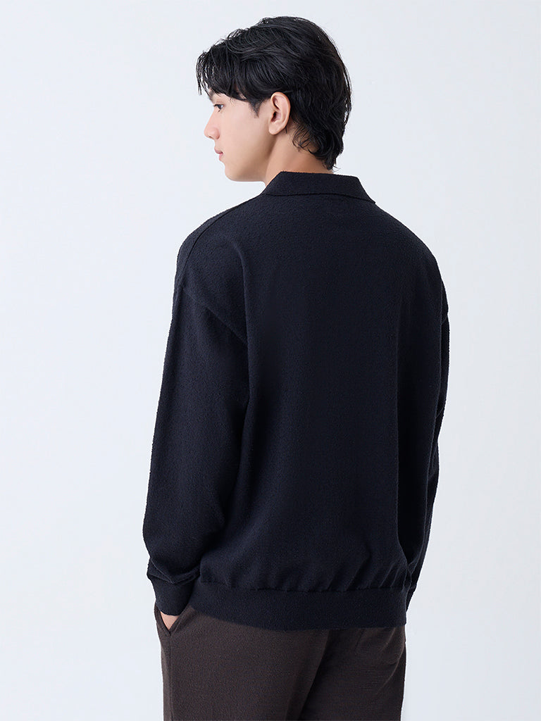 ETA Black Knit-Textured Relaxed-Fit Sweater