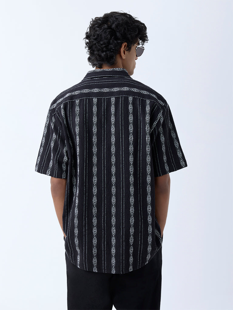 ETA Black Embroidered Relaxed-Fit Cotton Shirt