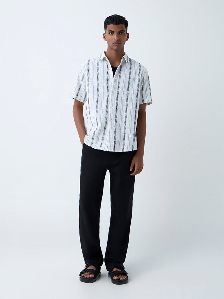 Westside ETA Men's White Striped Relaxed-Fit Shirt for Casual Wear Full View