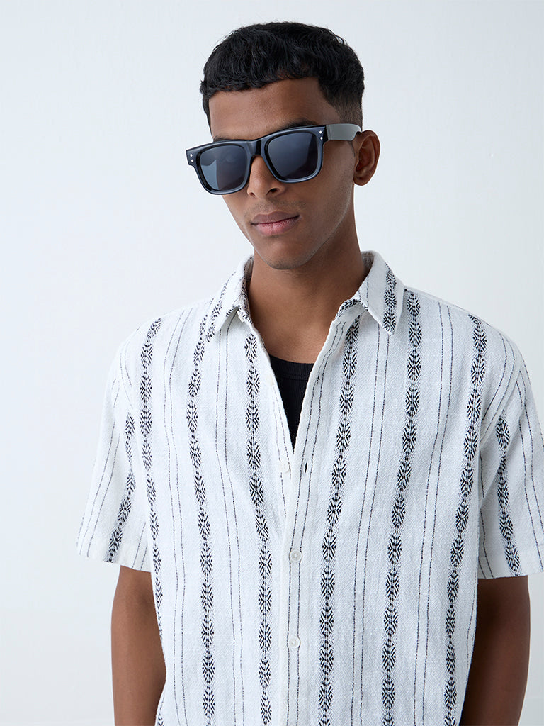 Westside ETA Men's White Striped Relaxed-Fit Shirt for Casual Wear Zoomed View