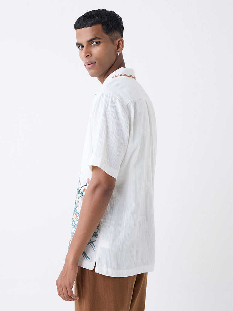 ETA White Embroidered Resort-Fit Cotton Shirt
