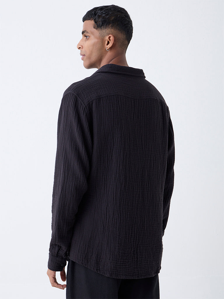 ETA Black Crinkle-Textured Relaxed-Fit Cotton Shirt
