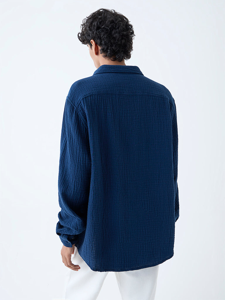 ETA Indigo Crinkle-Textured Relaxed-Fit Cotton Shirt