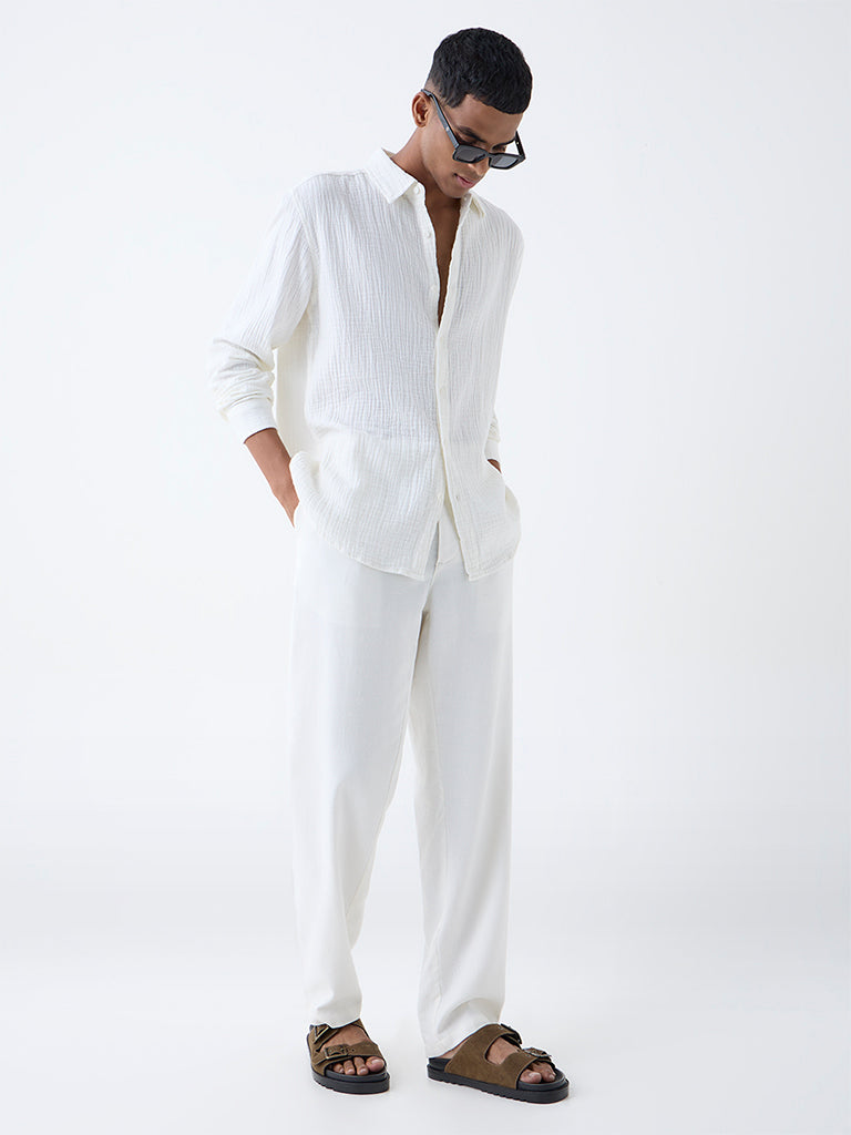 ETA White Crinkle-Textured Relaxed-Fit Cotton Shirt