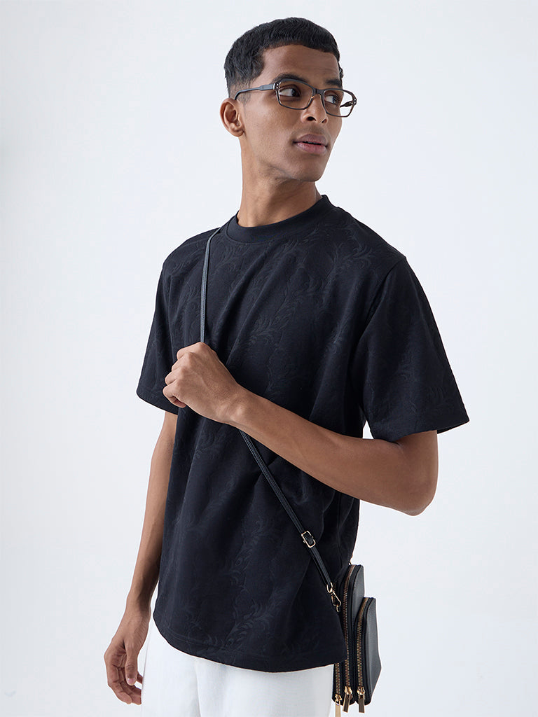 ETA Black Botanical Design Relaxed-Fit T-Shirt