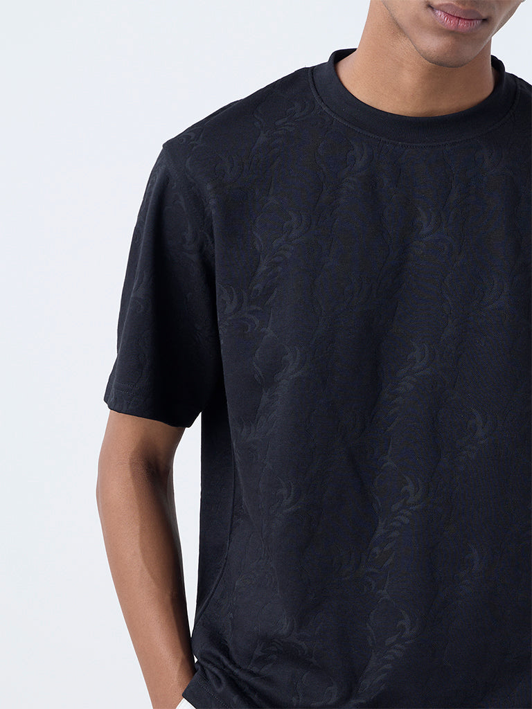 ETA Black Botanical Design Relaxed-Fit T-Shirt