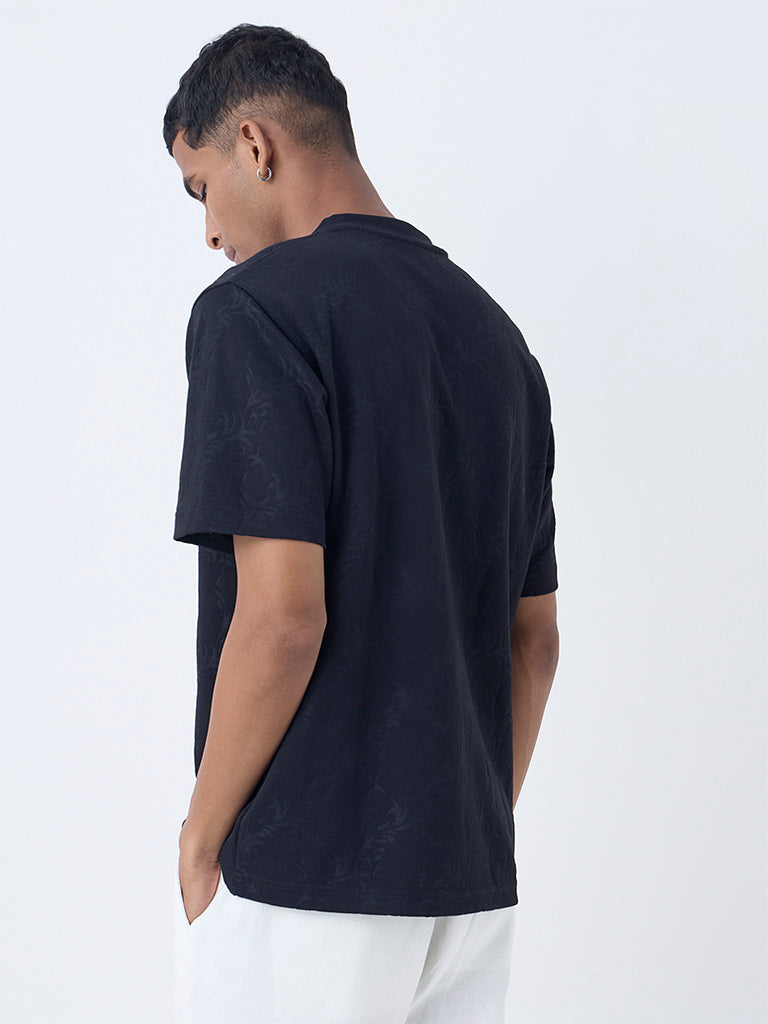 ETA Black Botanical Design Relaxed-Fit T-Shirt