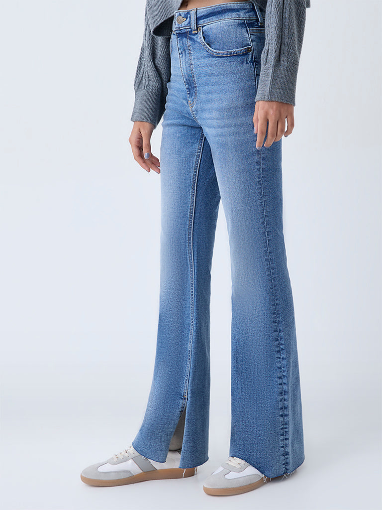 Nuon Blue Faded High-Rise Flared Jeans