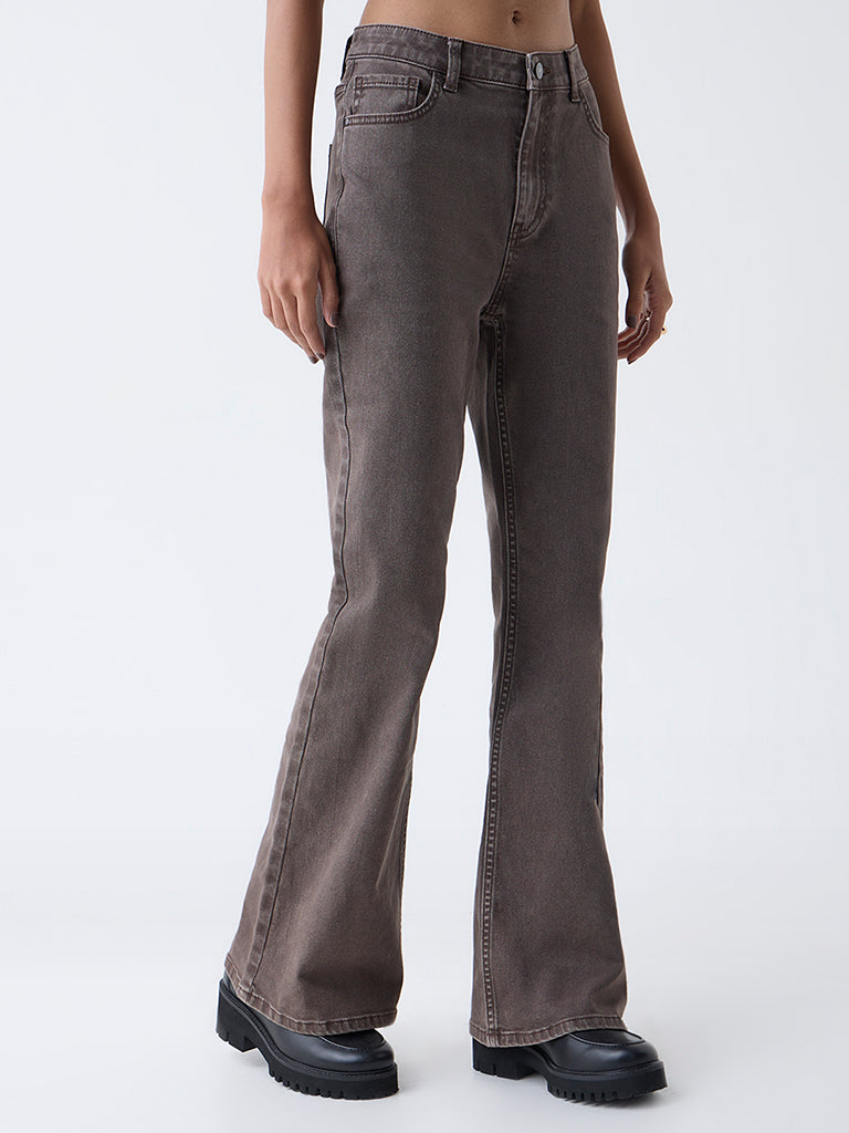 Nuon Brown High-Rise Flared Jeans