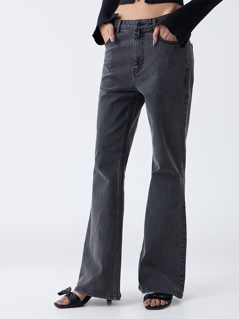 Nuon Grey High-Rise Flared Jeans
