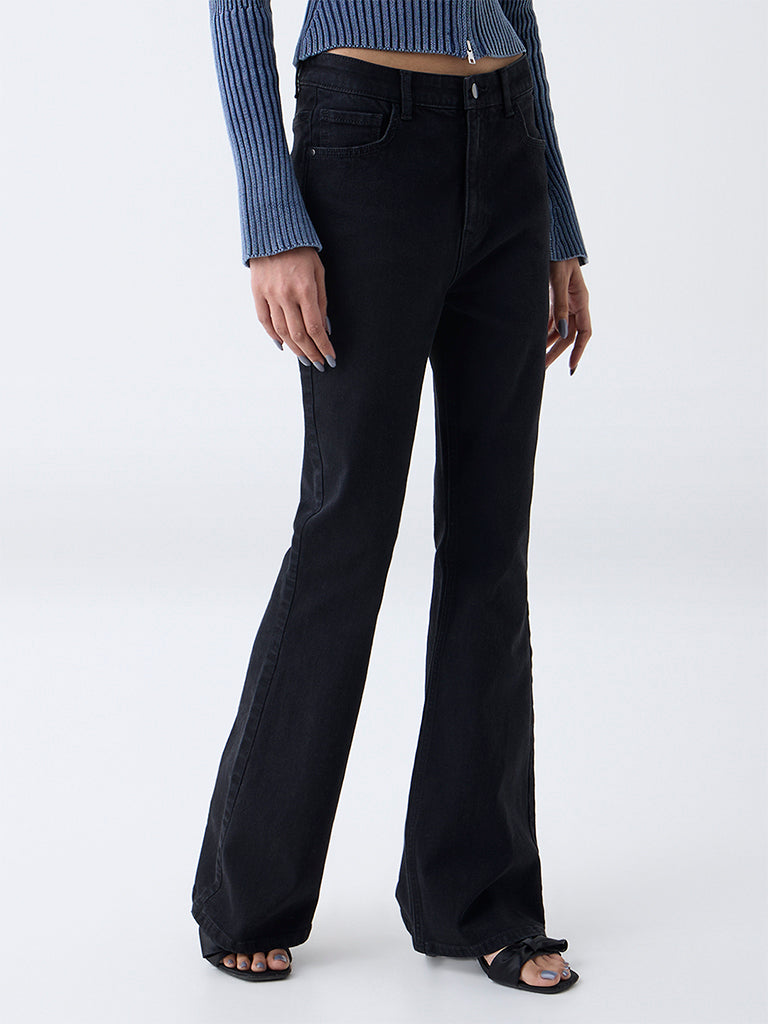 Nuon Black High-Rise Flared Jeans