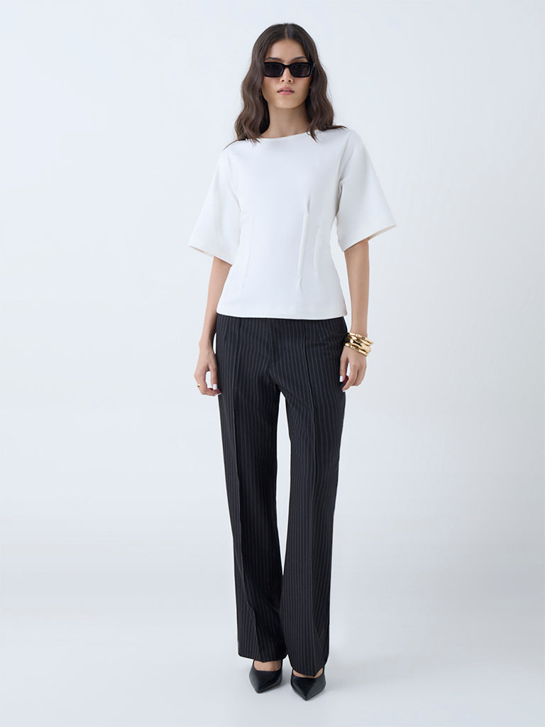 Westside Wardrobe Women's White Solid Cotton-Blend T-Shirt for Work Wear Full View