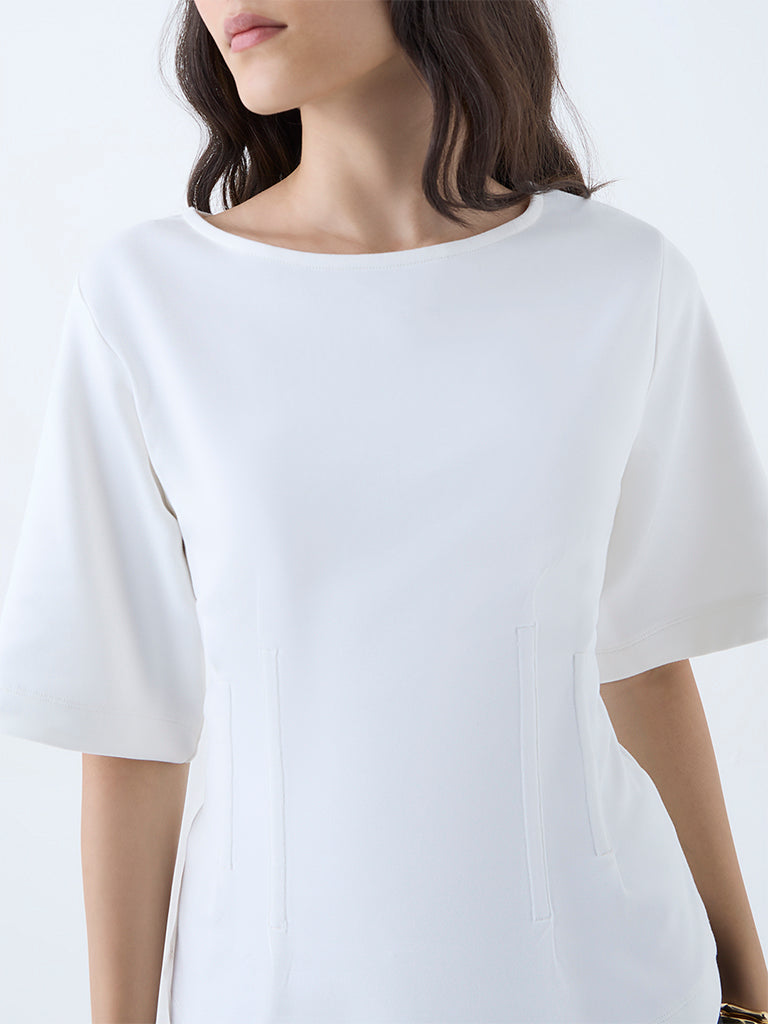 Westside Wardrobe Women's White Solid Cotton-Blend T-Shirt for Work Wear Zoomed View