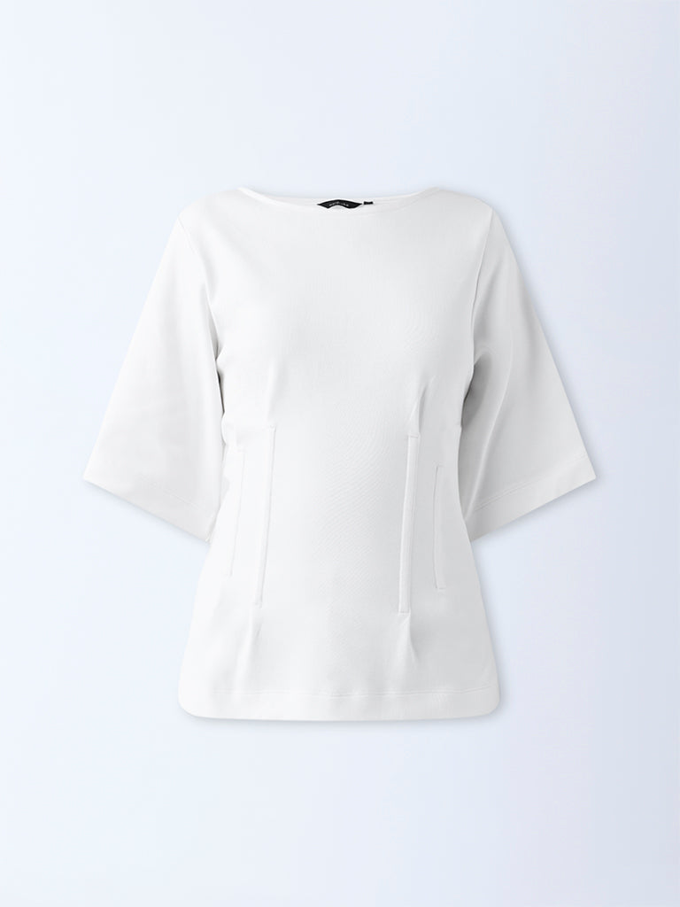 Westside Wardrobe Women's White Solid Cotton-Blend T-Shirt for Work Wear Flatly