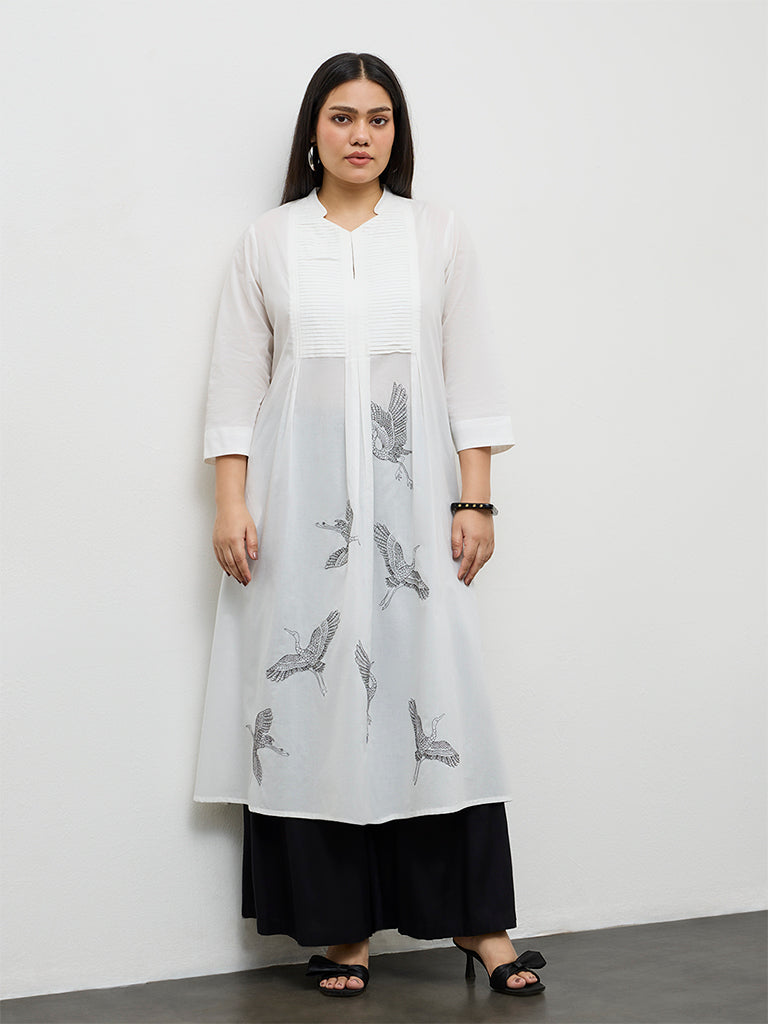 Diza White Printed A-Line Kurta