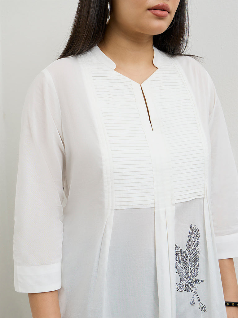Diza White Printed A-Line Kurta