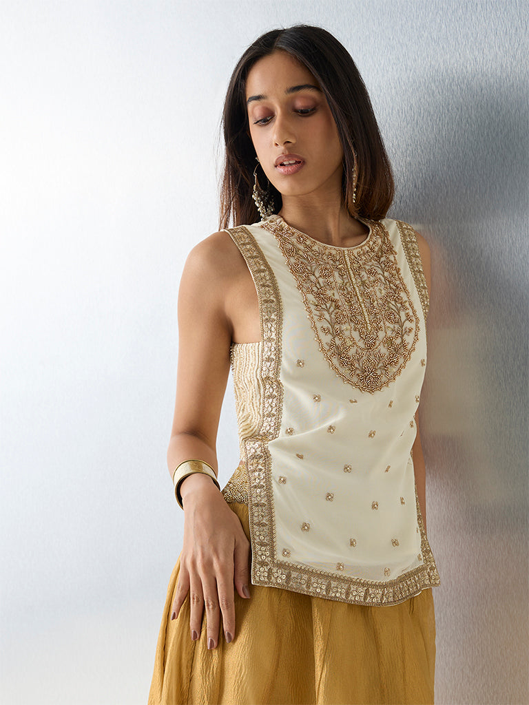 Vark Off-White Embellished Top