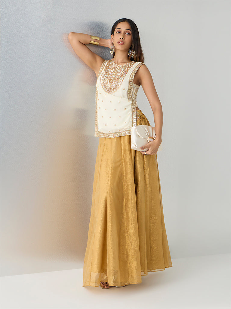 Vark Off-White Embellished Top