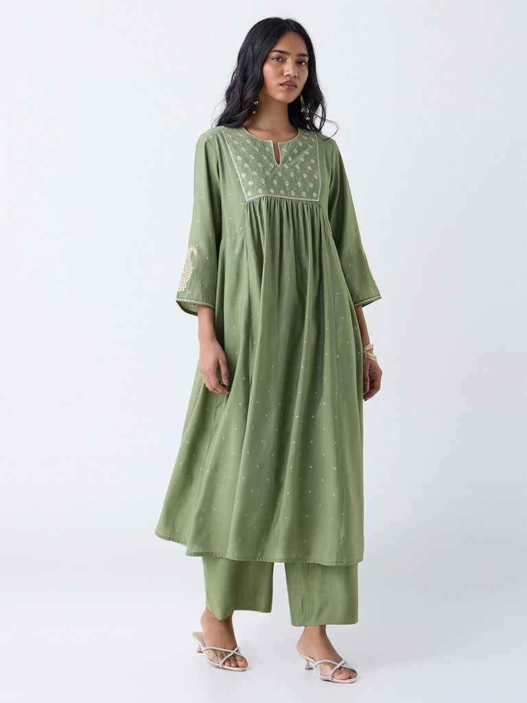 Utsa Green Embroidered Anarkali Kurta