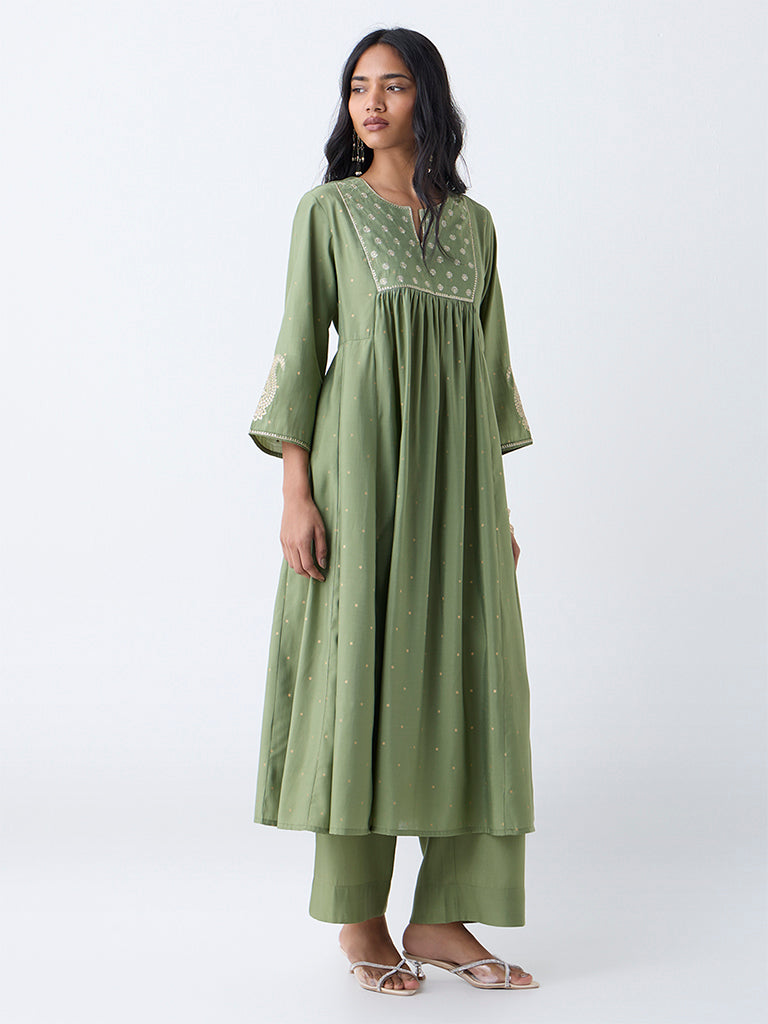 Utsa Green Embroidered Anarkali Kurta