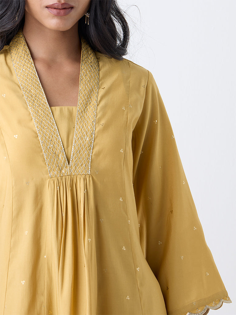 Utsa Mustard Embellished A-Line Kurta