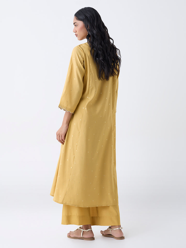 Utsa Mustard Embellished A-Line Kurta