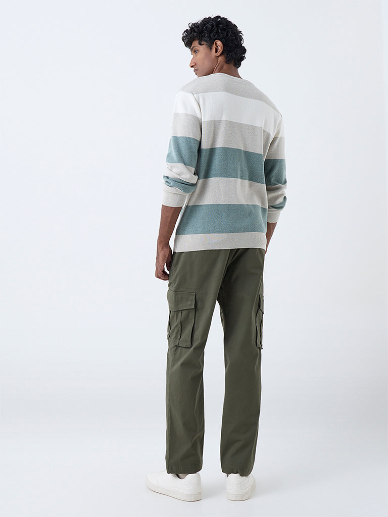 WES Casuals Olive Relaxed-Fit Mid-Rise Cotton-Blend Pants