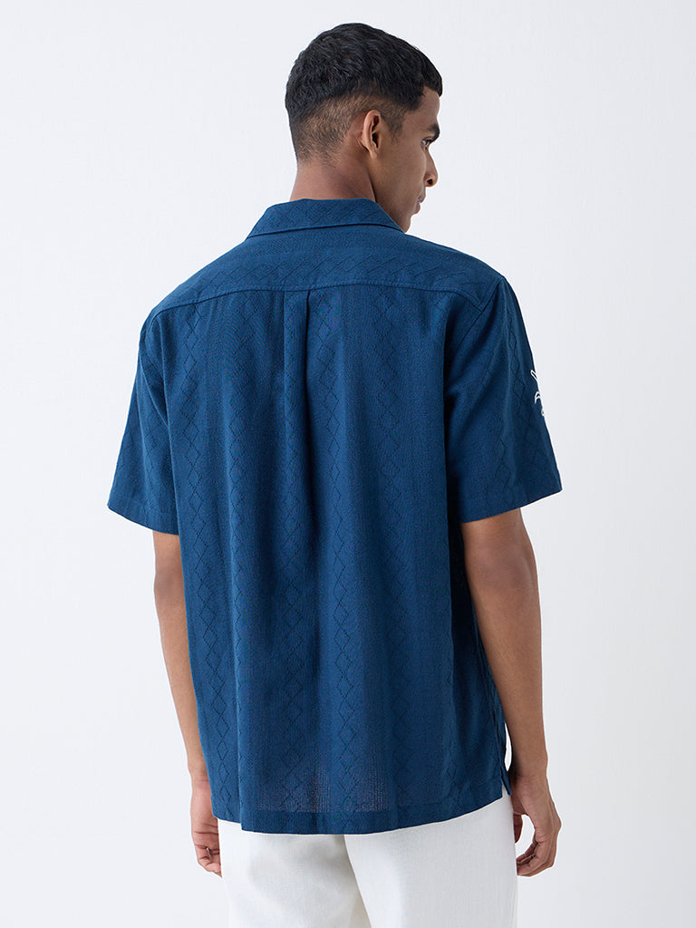 ETA Navy Embroidered Relaxed-Fit Shirt