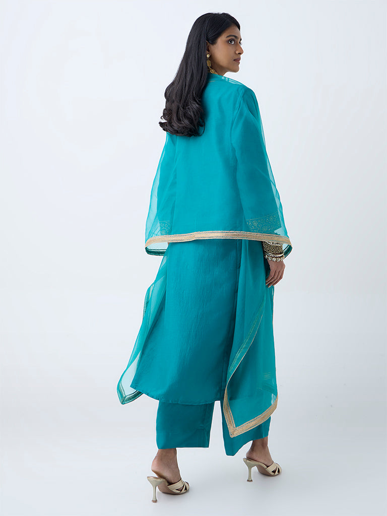 Vark Turquoise Embellished A-Line Ethnic Set