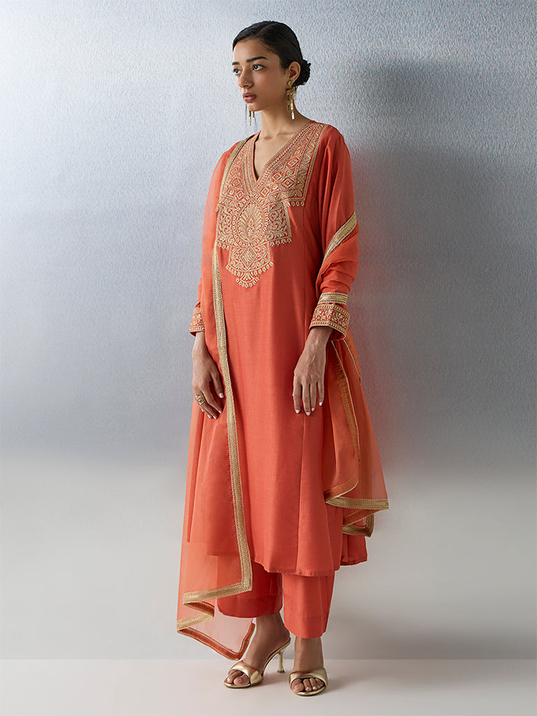 Vark Rust Embellished A-Line Ethnic Set