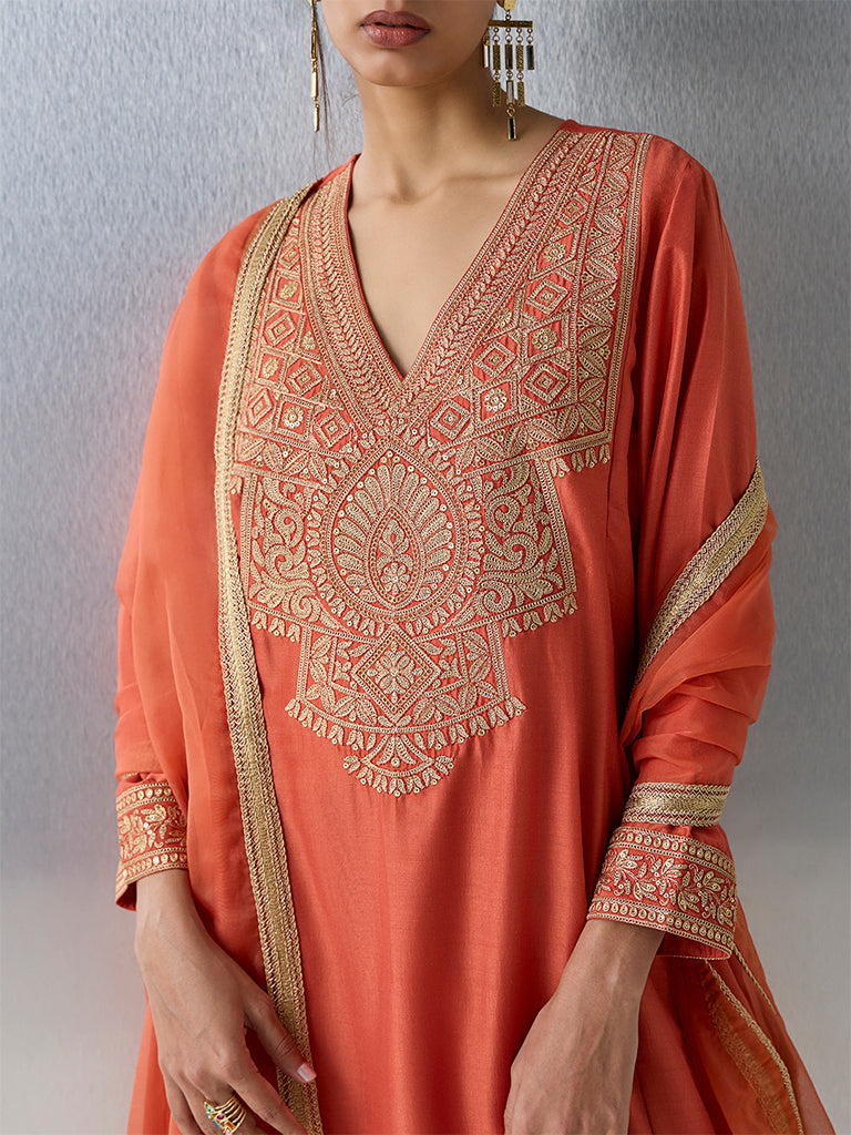 Vark Rust Embellished A-Line Ethnic Set