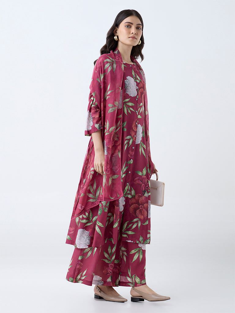 Westside Zuba Women's Red Floral Design Palazzos for Work Wear Full View