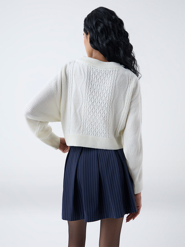 Nuon White Cable Knitted Sweater