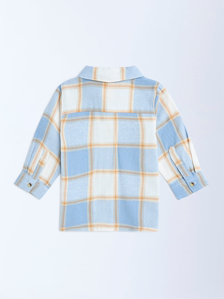 HOP Baby Boys Blue Checkered Cotton Shirt