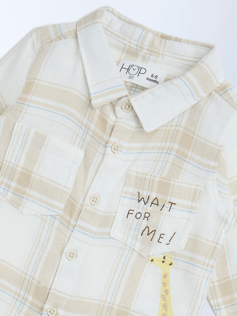 HOP Baby Beige Checks Detailed Cotton Shirt