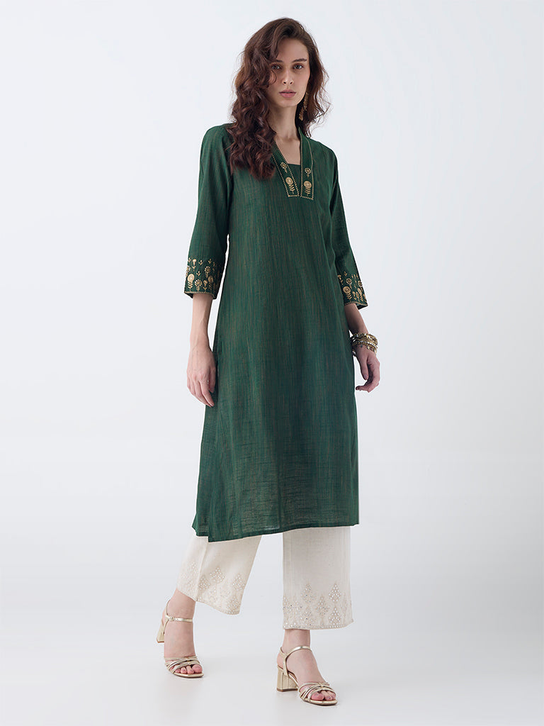 ぴな Buy Utsa Green Sequin Embellished A-Line Kurta from Westside
